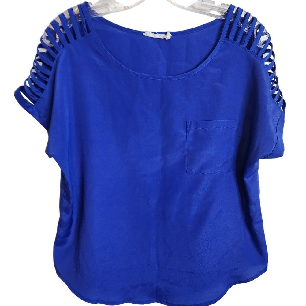LUSH Royal Blue Cutout Sleeve Blouse, Medium